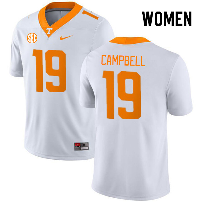 Women #19 Charles Campbell Tennessee Volunteers College Football Jerseys Stitched Sale-White